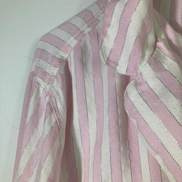 Womens Victoria's Secret Long Sleeve Button‎ Top Pink White Silver Stripe S - Picture 4 of 8